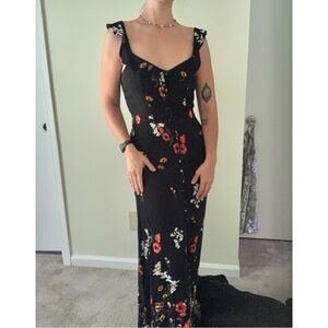 Versatile floor length black floral dress